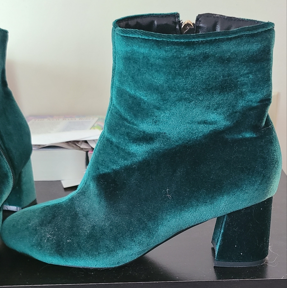 Emerald Green Velvet Ankle Boots